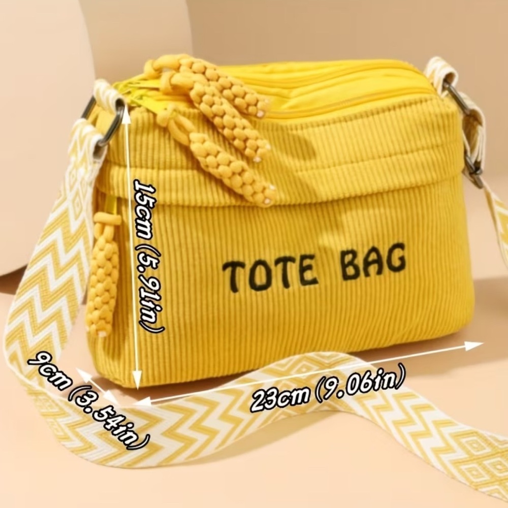 White Tote Bag with Patterned Strap - Picture 3 of 3